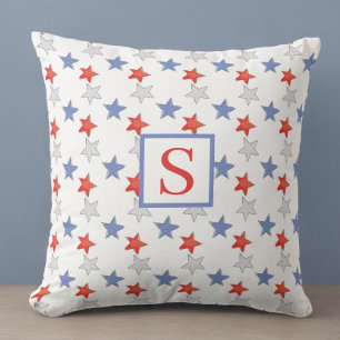 Patriotisches Sternenmonogramm   Rot Weiß Blau Ame Kissen