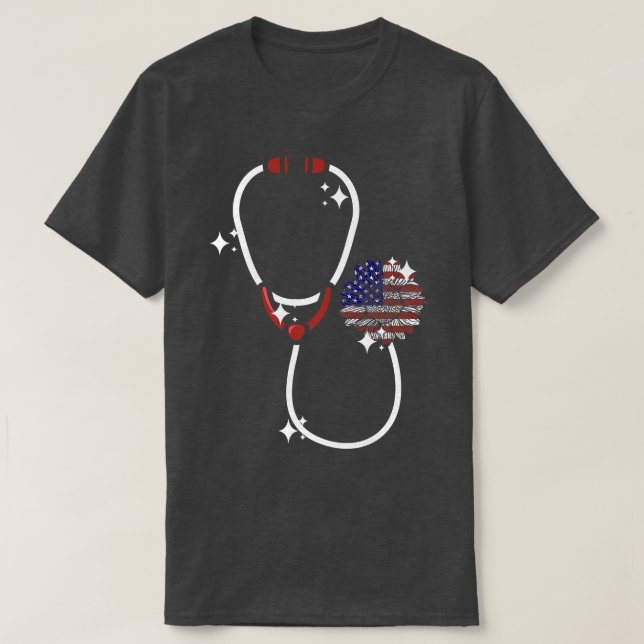 Patriotisches Stethoskop Sonnenblumen Scrub Lebens T-Shirt (Design vorne)