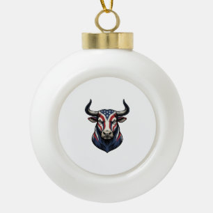 Patriotisches Stierkopf-Vintage-Stichdesign_1 Keramik Kugel-Ornament