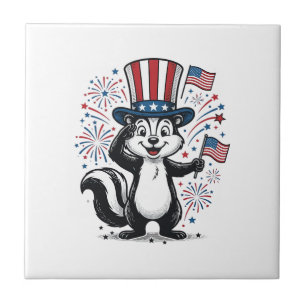 Patriotisches Stinktier Vintage-Feuerwerk Grafik-S Fliese