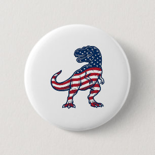 Patriotisches T-Rex Amerikanische Flagge Dinosauri Button