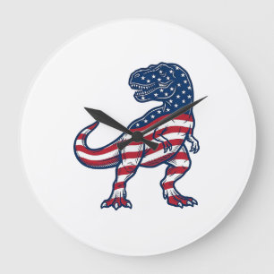Patriotisches T-Rex Amerikanische Flagge Dinosauri Große Wanduhr
