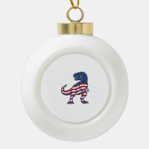Patriotisches T-Rex Amerikanische Flagge Dinosauri Keramik Kugel-Ornament