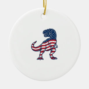 Patriotisches T-Rex Amerikanische Flagge Dinosauri Keramik Ornament
