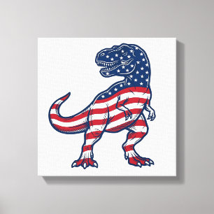 Patriotisches T-Rex Amerikanische Flagge Dinosauri Leinwanddruck
