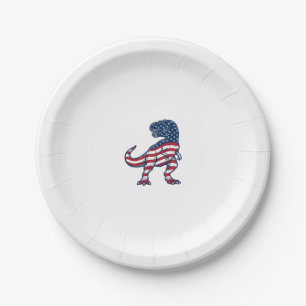 Patriotisches T-Rex-Amerikanische-Flagge-Dinosauri Pappteller