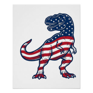 Patriotisches T-Rex Amerikanische Flagge Dinosauri Poster