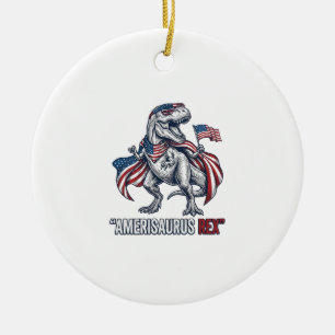 Patriotisches T-Rex Amerisaurus Rex Weißes Shirt D Keramik Ornament