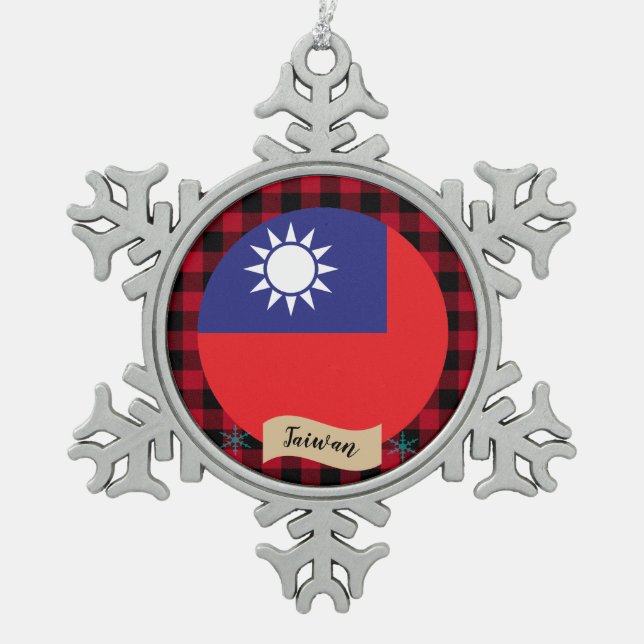 Patriotisches Taiwan, Büffel kariert, taiwanesisch Schneeflocken Zinn-Ornament (Vorderseite)
