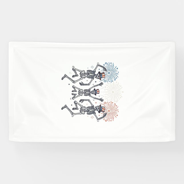 Patriotisches tanzendes Skelett-Feuerwerk Vintage- Banner (Horizontal)