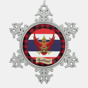 Patriotisches Thailand, Rotes Büffel kariert, thai Schneeflocken Zinn-Ornament