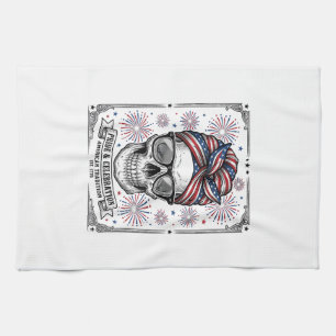 Patriotisches Totenkopf-Feuerwerk Vintage-Stickere Geschirrtuch