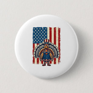 Patriotisches Truthahn-Flagge Vintage-Gravur-Shirt Button