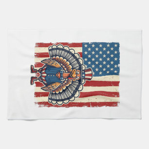 Patriotisches Truthahn-Flagge Vintage-Gravur-Shirt Geschirrtuch