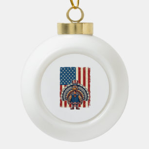 Patriotisches Truthahn-Flagge Vintage-Gravur-Shirt Keramik Kugel-Ornament