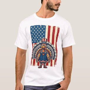 Patriotisches Truthahn-Flagge Vintage-Gravur-Shirt T-Shirt