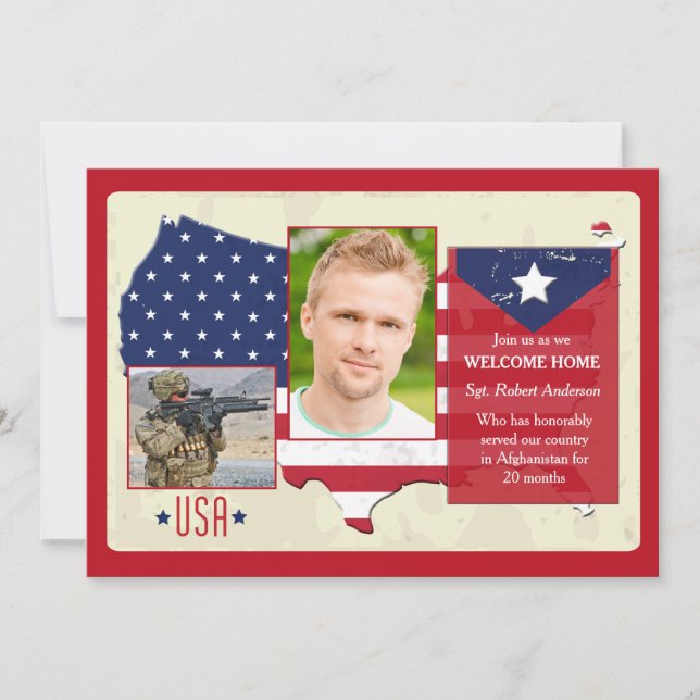 Patriotisches US Flagge USA-Foto lädt ein Einladung (Vorderseite)