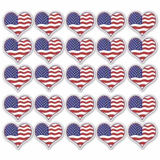 Patriotisches US-Flaggenherz gestapelt Vinyl Stick Aufkleber (Vorderseite)