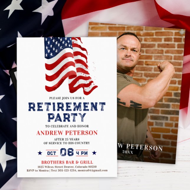 Patriotisches US-Foto Portrait Retirement Party Einladung (Von Creator hochgeladen)