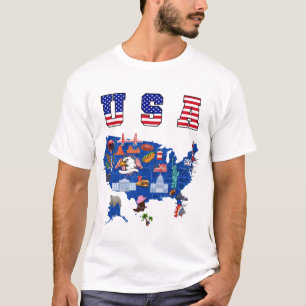 Patriotisches USA-Karten Amerikanische Symbole USA T-Shirt