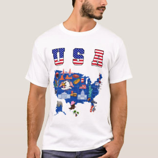 Patriotisches USA-Karten Amerikanische Symbole USA T-Shirt