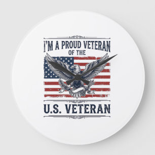 Patriotisches Veteran-Adler Vintage-Gravur-Shirt D Große Wanduhr