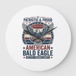 Patriotisches Vintage-Weißkopfseeadler-Shirt mit D Große Wanduhr