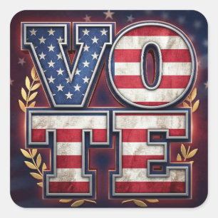 Patriotisches VOTE American Flag Typografie Design Quadratischer Aufkleber