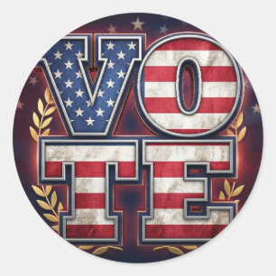 Patriotisches VOTE American Flag Typografie Design Runder Aufkleber