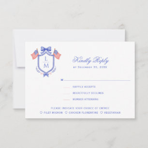Patriotisches Wappen mit Flaggen Monogramm-Hochze RSVP Karte
