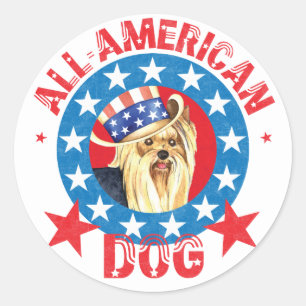 Patriotisches Yorkie Runder Aufkleber