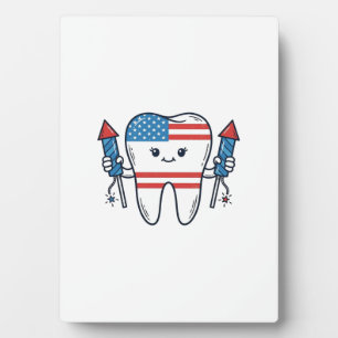Patriotisches Zahnmaskottchen Feuerwerk Vektor Des Fotoplatte