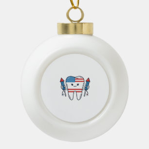 Patriotisches Zahnmaskottchen Feuerwerk Vektor Des Keramik Kugel-Ornament