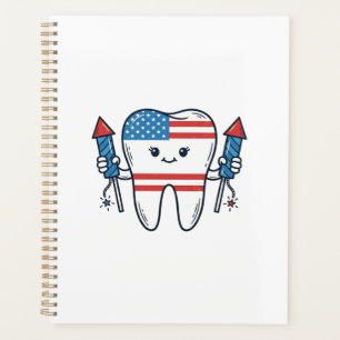 Patriotisches Zahnmaskottchen Feuerwerk Vektor Des Planer