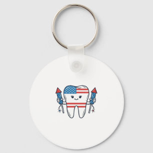 Patriotisches Zahnmaskottchen Feuerwerk Vektor Des Schlüsselanhänger