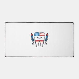 Patriotisches Zahnmaskottchen Feuerwerk Vektor Des Schreibtischunterlage