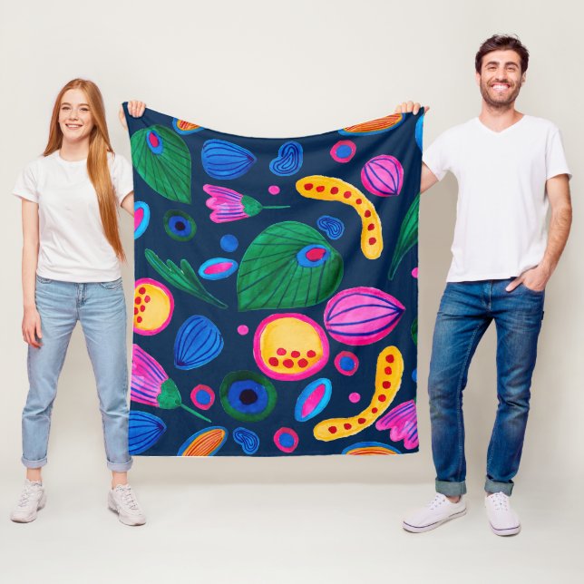 Patrón boho pintado a mano azul navy fleecedecke (Beispiel)