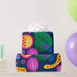 Patrón boho pintado a mano azul navy geschenkpapier
