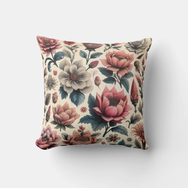Patrón Floral Vintage de Grabado Botánico  Kissen (Vorderseite)