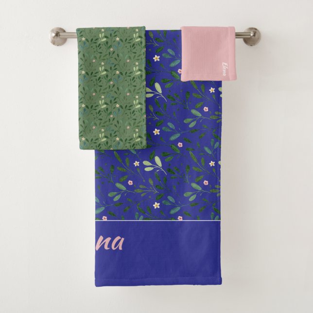 Patronengrüne Blattbezeichnung blaues rosa Badetuc Badhandtuch Set (Insitu)