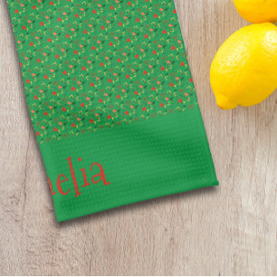 Patronenrot-gelbe Mini-Wildblume grün Geschirrtuch