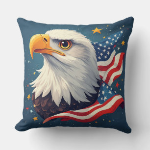 Patronitischer Cartoon-Adler mit amerikanischer Fl Kissen