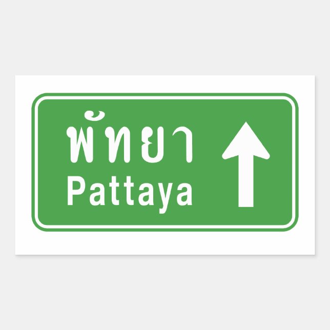 Pattaya Ahead ⚠ Thai Highway Traffic ⚠ Rechteckiger Aufkleber (Vorderseite)