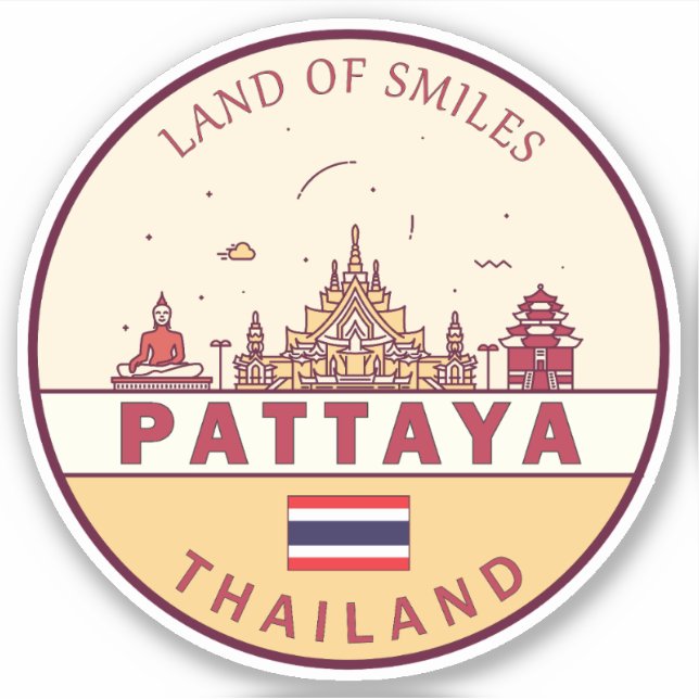 Pattaya Thailand City Skyline Emblem Aufkleber (Vorderseite)