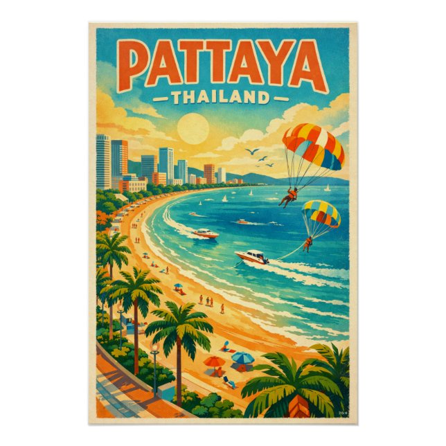 Pattaya, Thailand, in a vibrant retro Poster (Vorderseite)
