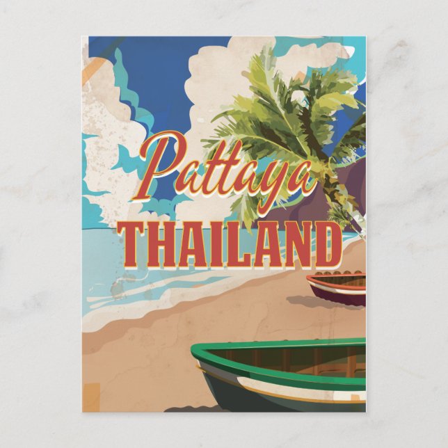 Pattaya Thailand Vintage Travel Poster Postkarte (Vorderseite)