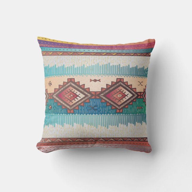 Patterend Navajo Blues, Aquamarin, Gewürz Kissen (Vorderseite)