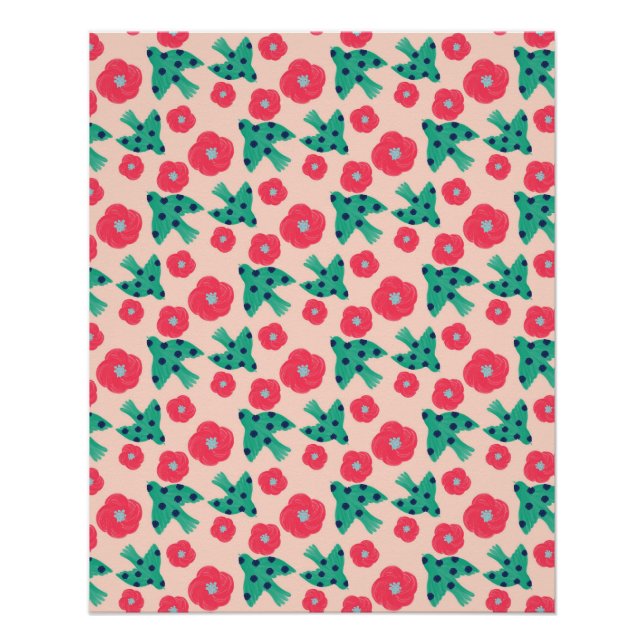 pattern_8_camellia und bird_2-Hochglanzposter Poster (Vorderseite)