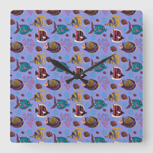 Pattern-Aquatic Ocean Underwater Quadratische Wanduhr