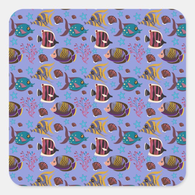 Pattern-Aquatic Ocean Underwater Quadratischer Aufkleber (Vorderseite)